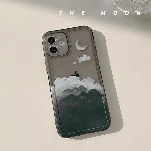Moon Night Cloud Scenery Transparent Phone Case For iPhone