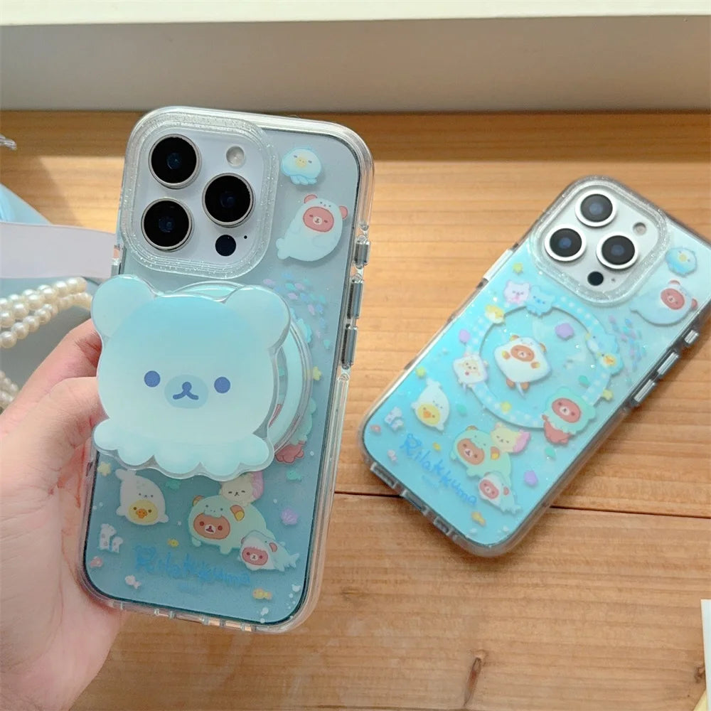 Funny Cute Rilakkuma Magnetic Stand Phone Case For iPhone Back Cover For Magsafe Cases Protective Fun
