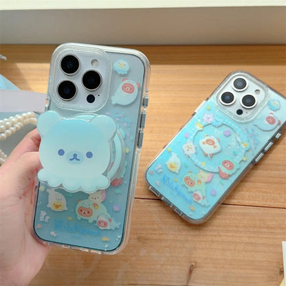 Funny Cute Rilakkuma Magnetic Stand Phone Case For iPhone Back Cover For Magsafe Cases Protective Fun