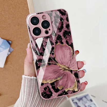 Elegant Marble Pattern iPhone Case With Tempered Glass Cover