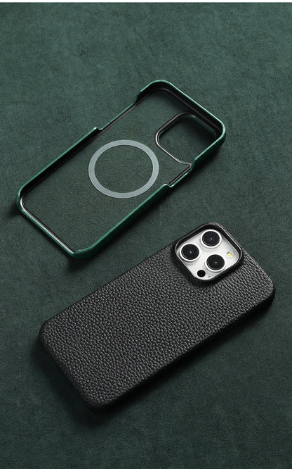 Luxury Cowhide Leather MagSafe iPhone Case