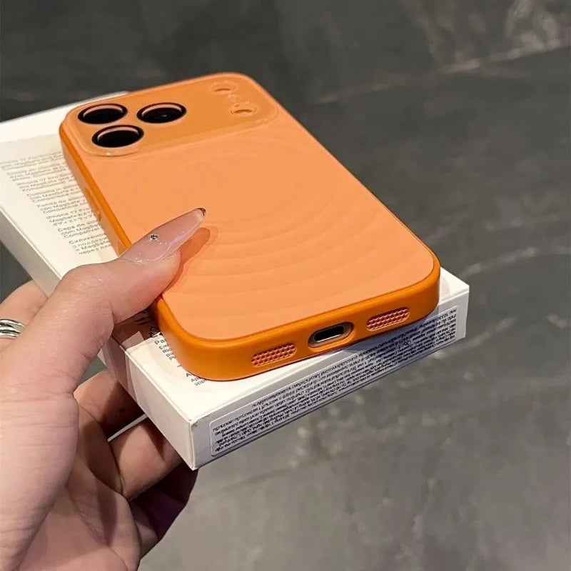 Fashion Liquid Silicone Water Ripple Pattern Big Window Phone Case For iPhone For Magsafe Magnetic Charge Cover