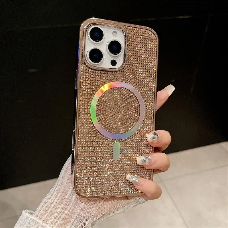 Luxury Glitter Solid Color Diamond Plating Magnetic Phone Case For iPhone