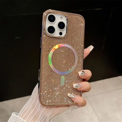 Luxury Glitter Solid Color Diamond Plating Magnetic Phone Case For iPhone