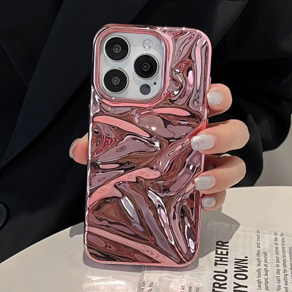 Luxury Electroplated Silver 3D Wrinkle Phone Case Purple Water Ripple Soft Cover