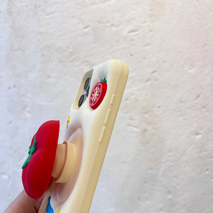 Cute Red Tomato Telescopic Bracket Phone Case