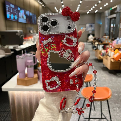 Sanrio Hello Kitty Bling Glitter Makeup Mirror Phone Case For iPhone 3D Cute Cartoon Hard Cover