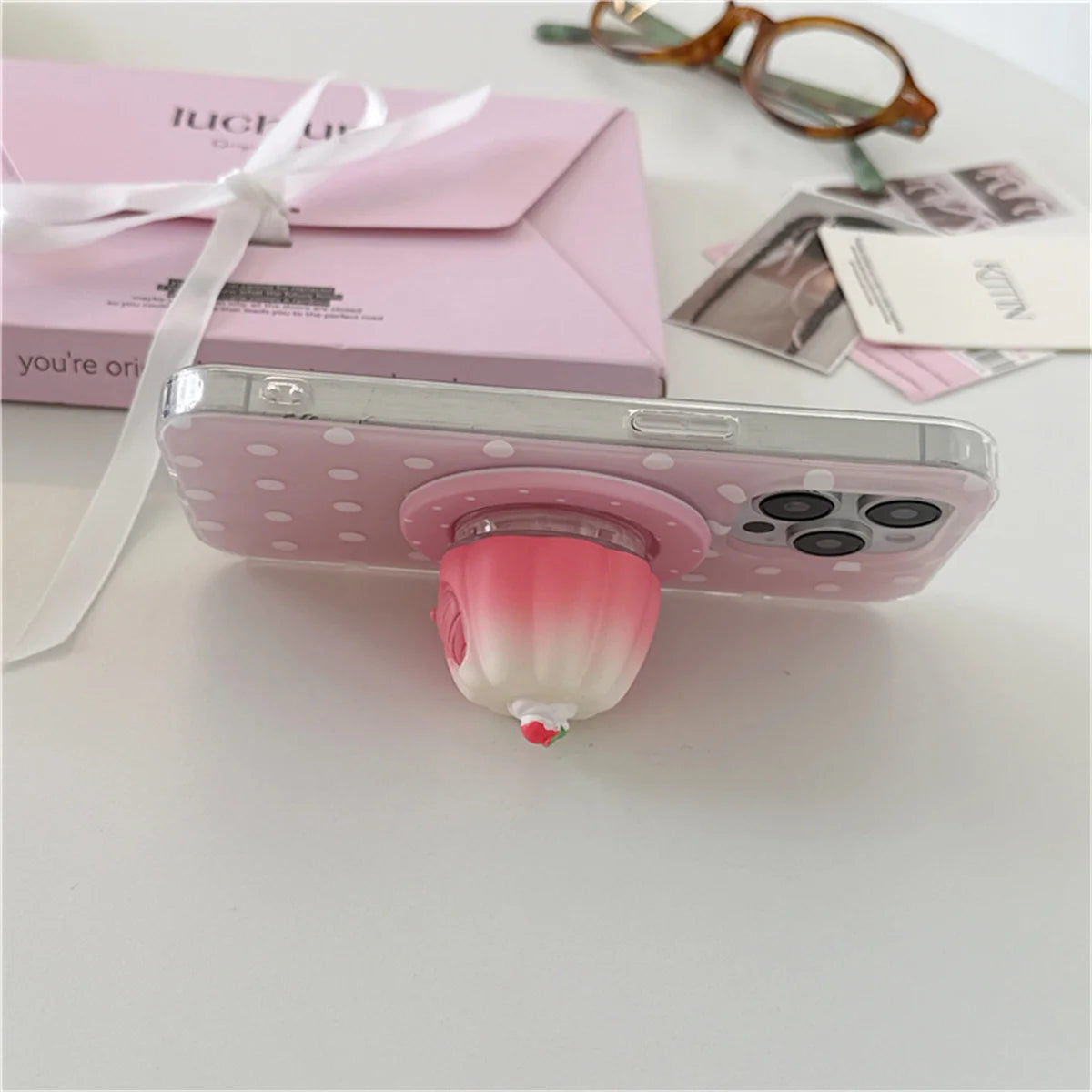 Cute Pink Polka Dot Magnetic Phone Case