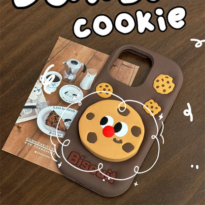3D Cute Cartoon Chocolate Cookies Bracket Soft Silicone Phone Case For iPhone