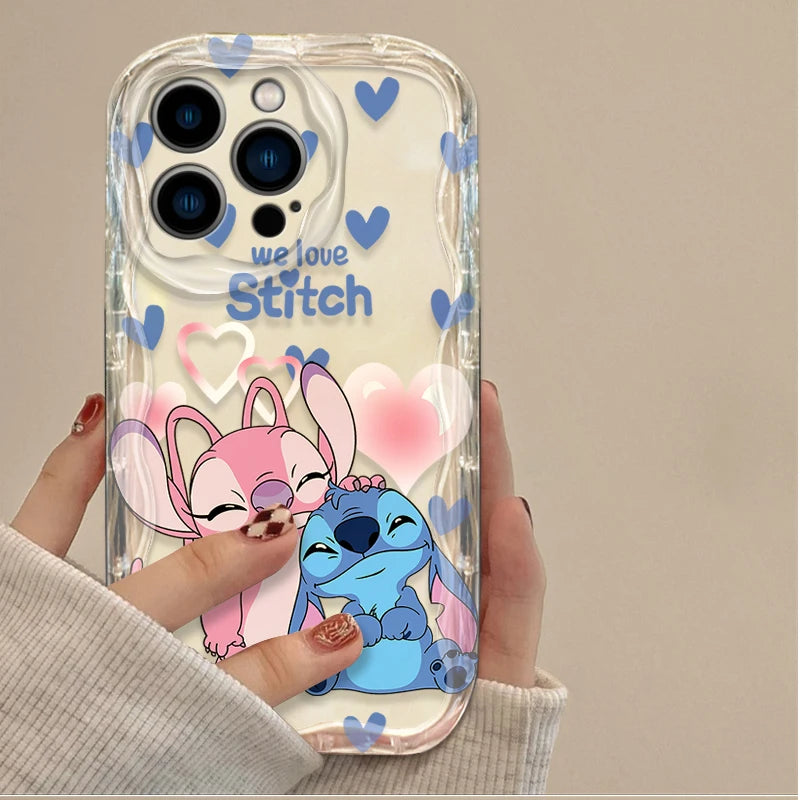 Stitch Angel Fun Cute Clear Wavy Silicone Phone Case For IPhone
