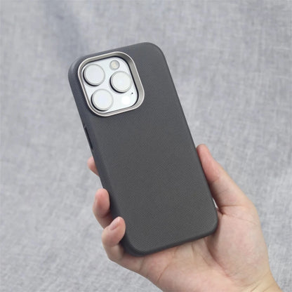 Luxury Alloy Lens Frame Particle PU Leather Magnetic Case For iPhone
