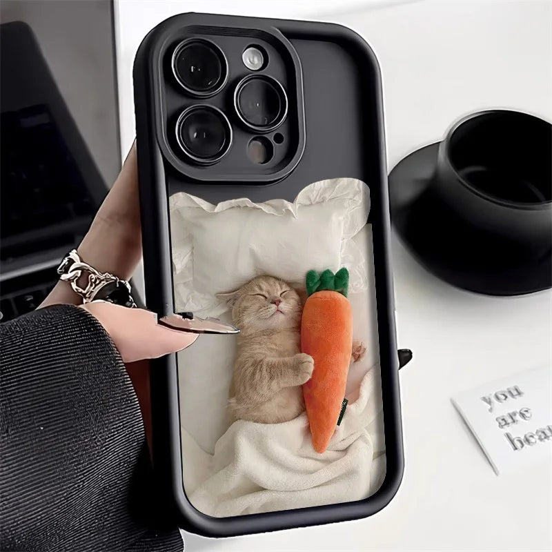Candy Color Cute Cat Phone Case For iPhone