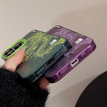 Luxury Dragon Embossed Phone Case For iPhone Pink Purple Green Black White Shockproof Phone Cover