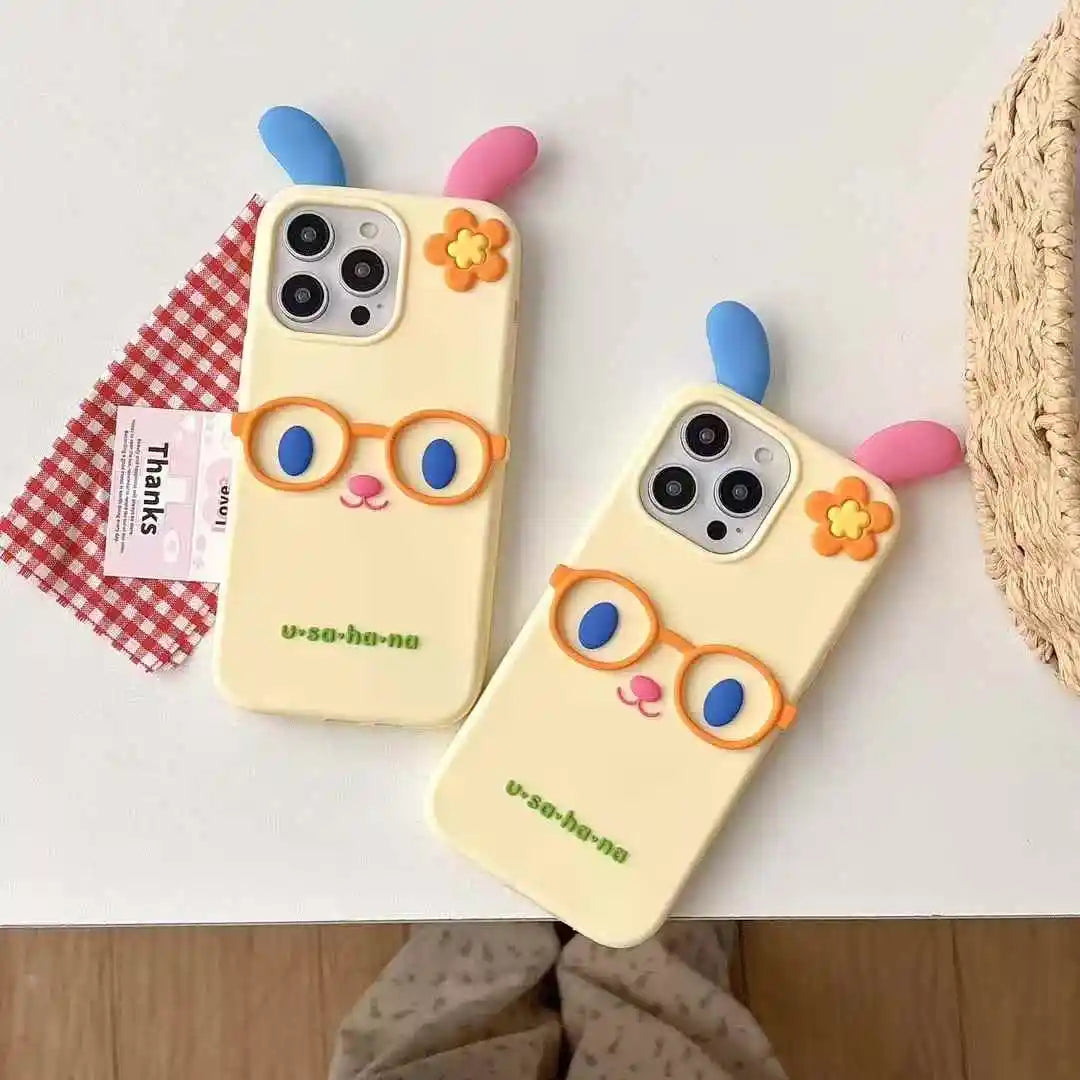 Kawaii 3D Cartoon Glasses Flower Rabbit Soft Silicone Phone Case For iPhone