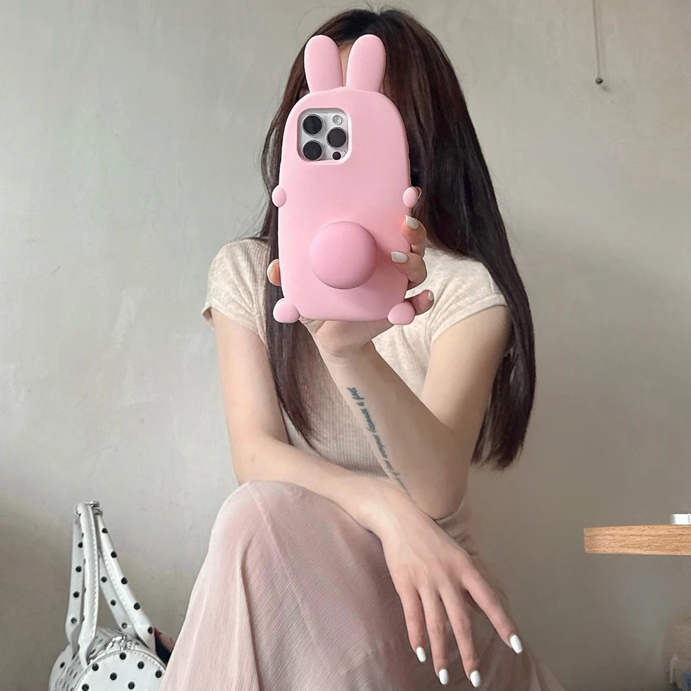 Kawaii 3D Cartoon Bunny Rabbit Bracket Soft Silicone Phone Case