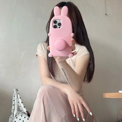 Kawaii 3D Cartoon Bunny Rabbit Bracket Soft Silicone Phone Case