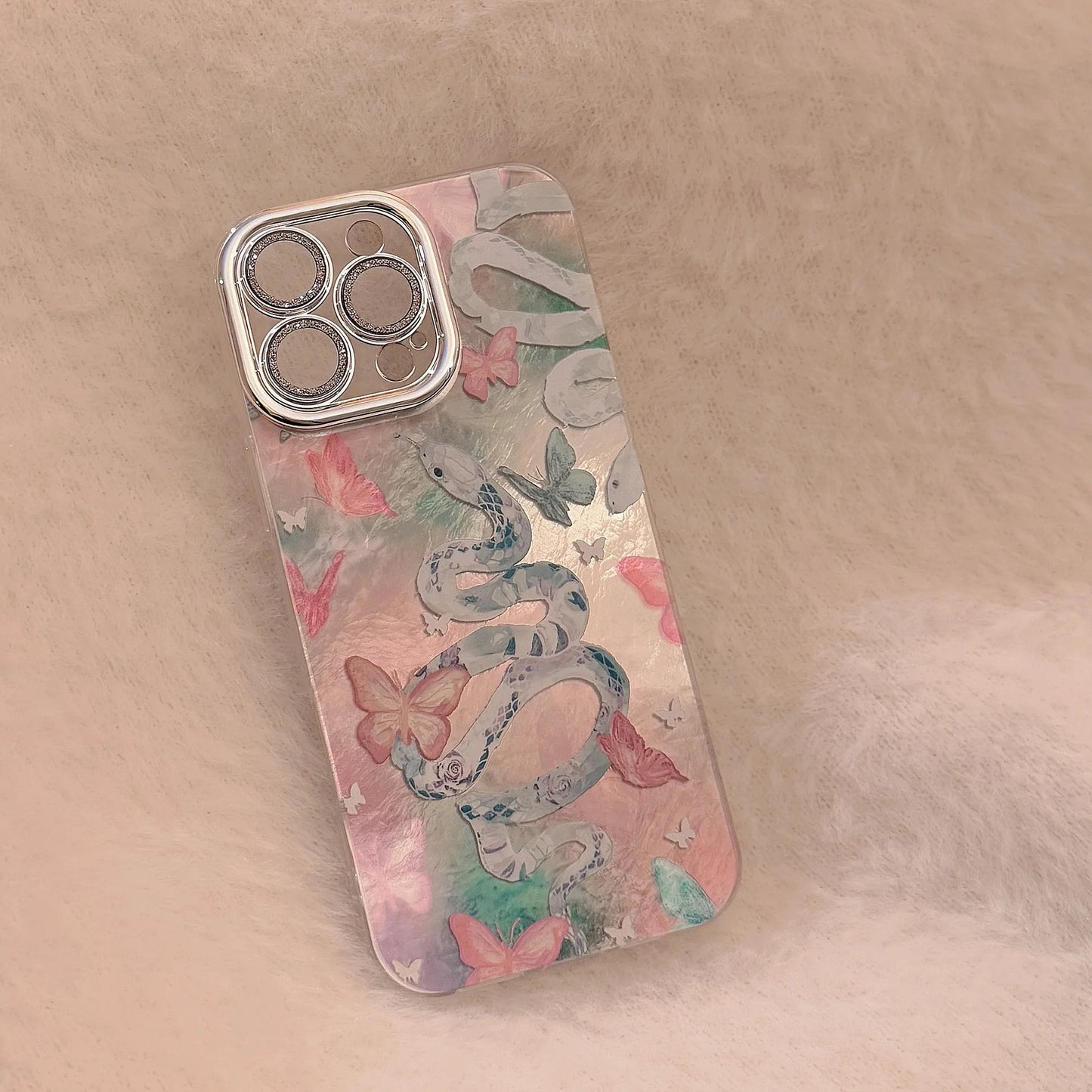 Pink Snake Butterfly Camlet Phone Case For iPhone