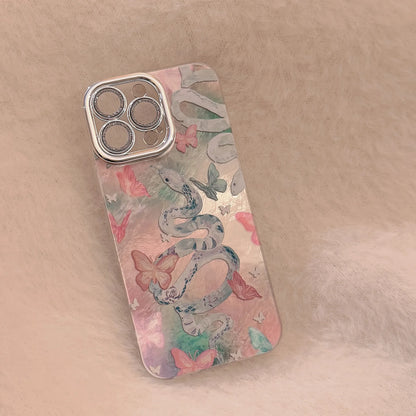 Pink Snake Butterfly Camlet Phone Case For iPhone