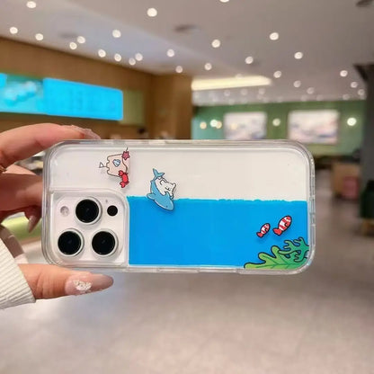 Coconut Tree Surfing Shark Line Dog Phone Case