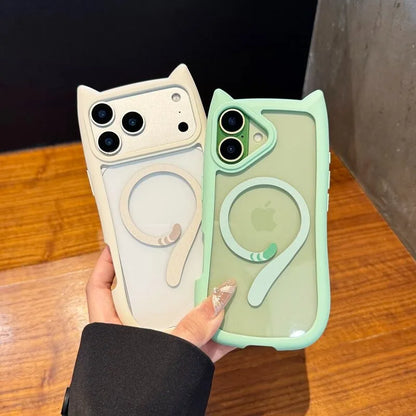 For Magsafe Cartoon Cat Ear Transparent Case For iPhone Magnetic Wireless Charging Cover