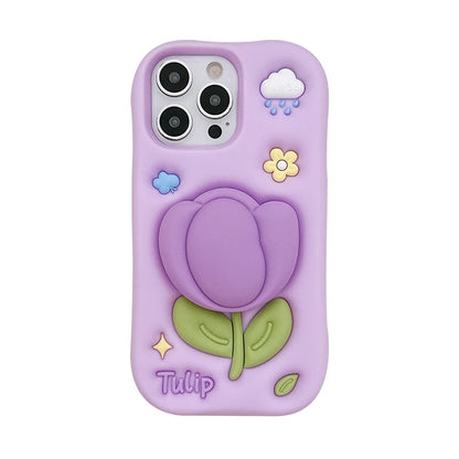 Cartoon 3D Purple Tulip Bracket Phone Case