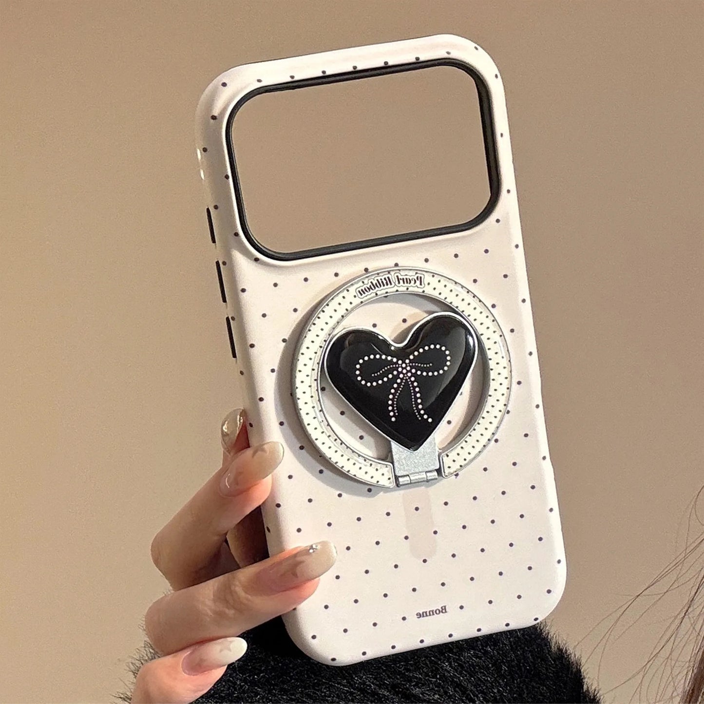Korean Polka Dots Love Heart Bracket Magnetic Phone Case For iPhone
