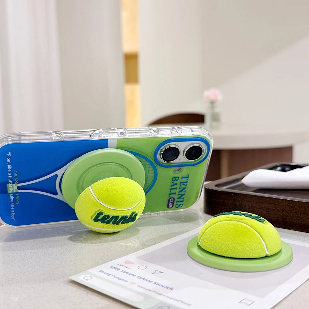 3D Tennis Ball Sport Magnetic Grip Tok Stand Holder Phone Case For iPhone