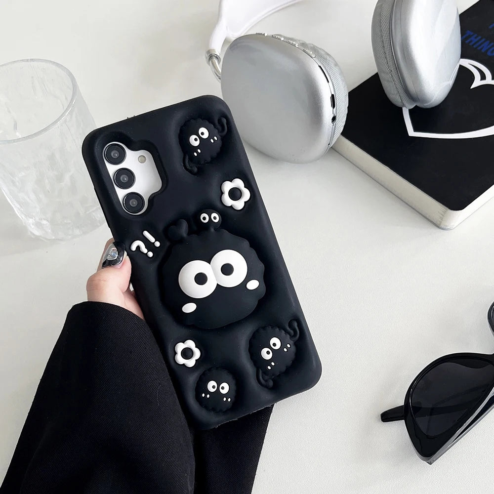 For iPhone Cartoon Coal Ball Case Soft Silicone Cover With Stand Holder