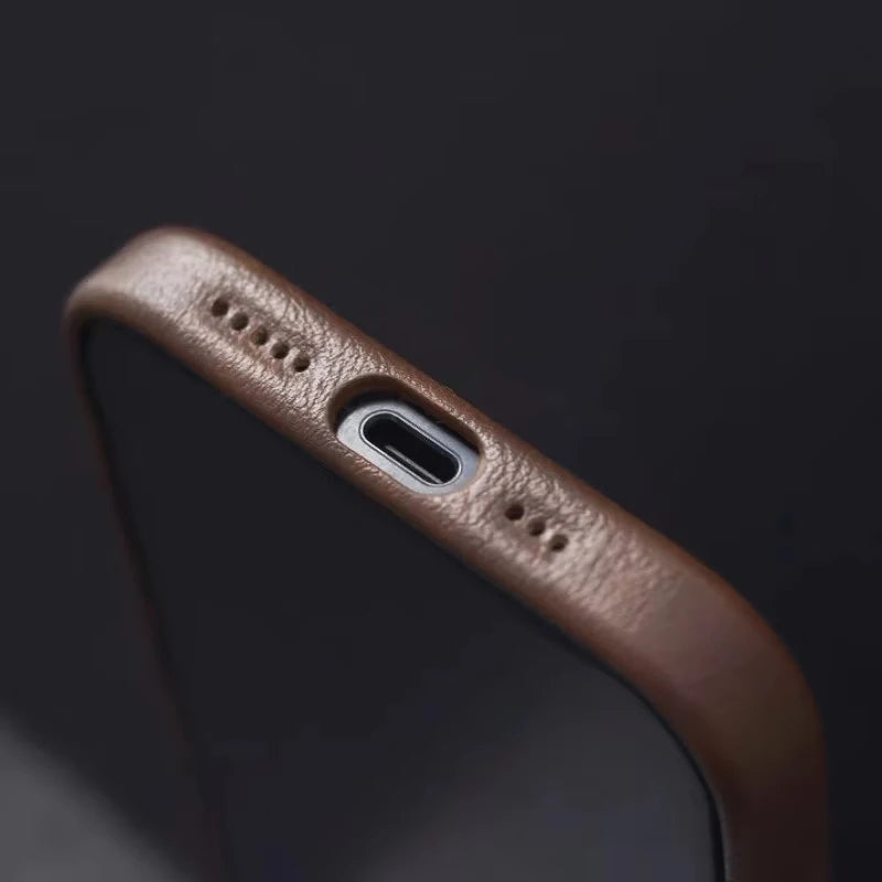 Retro Crazy Horse Leather Magsafe Phone Case For iPhone Simple Leather Texture Magnetic Phone Case