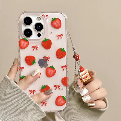 Cute Bowknot Strawberry Glitte Phone Case