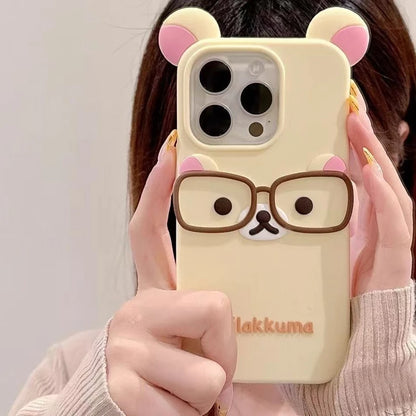 Cute Glasses Bear Silicone Soft Phone Case Cover For iPhone