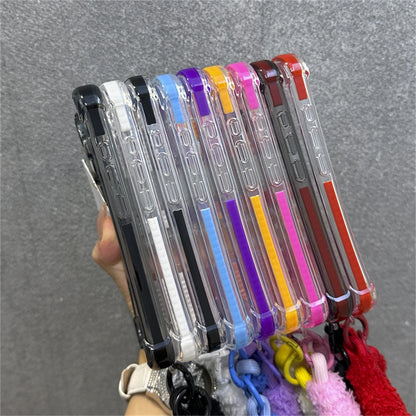 Hybrid Bumper Armor Transparent With Wrist Strap Case For iPhone Shockproof Air Bag Cover