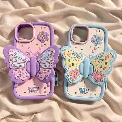 3D Butterfly Folding Bracket Phone Case For iPhone
