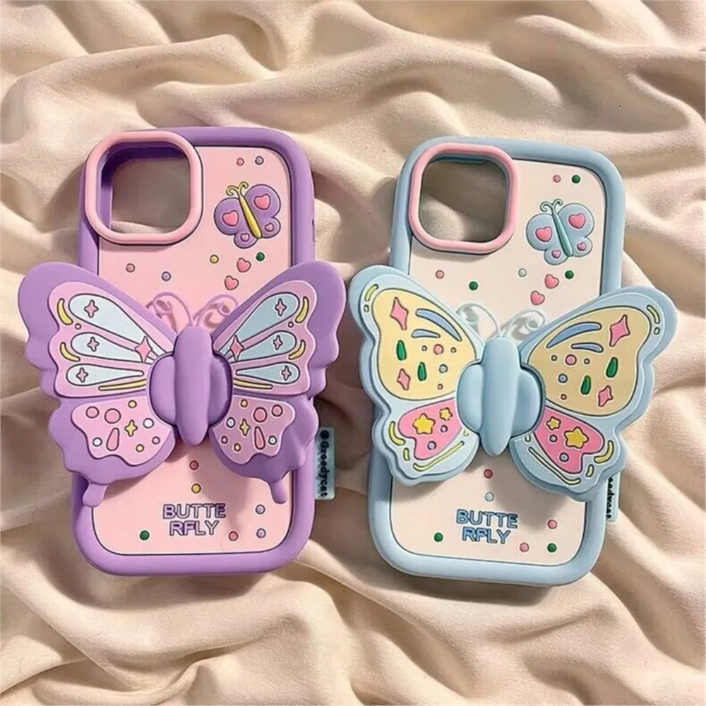 3D Butterfly Folding Bracket Phone Case For iPhone