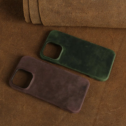 Classic Durable Crazy House Pattern Genuine Leather Phone Case For Iphone