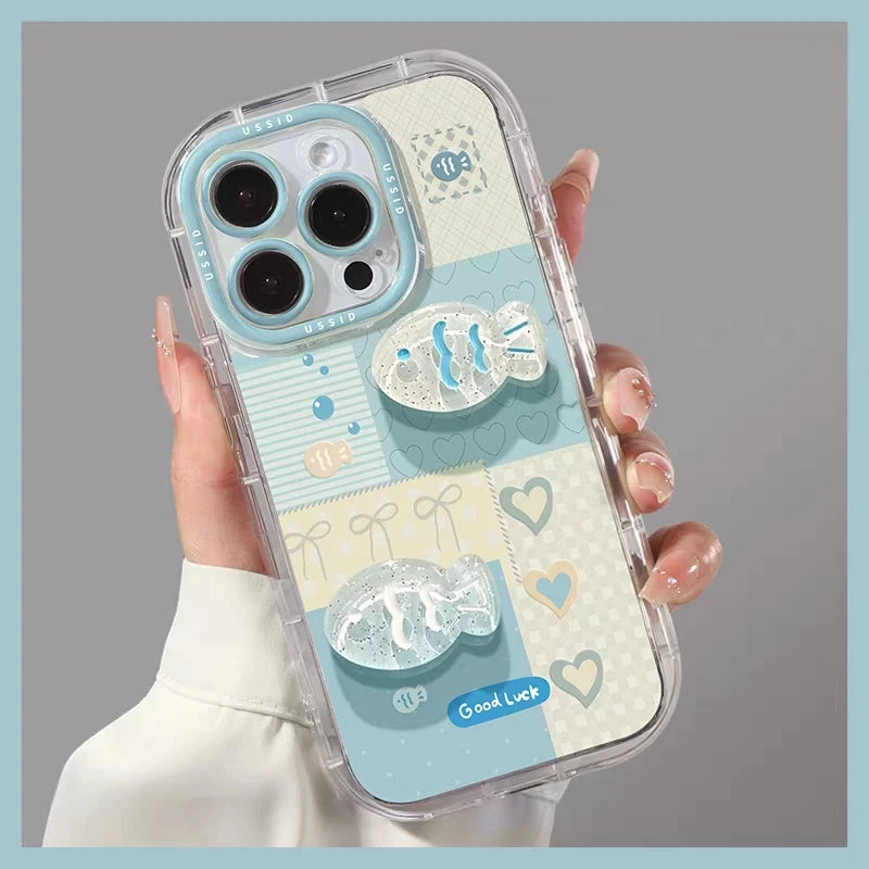 Fresh Ocean Fish Love Heart 3D Folding Bracket Compatible Phone Case