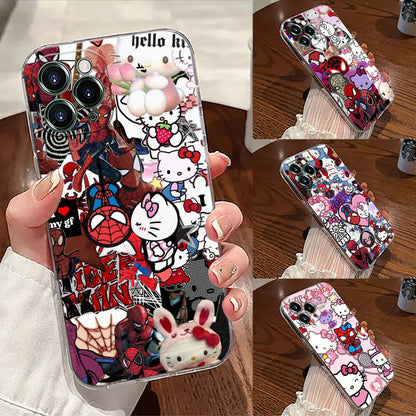 Spider Man Hellos Kittys Transparent Phone Case For iPhone