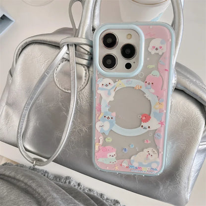 Cute Dolphin Shaking Bracket Magnetic Phone Case For iPhone