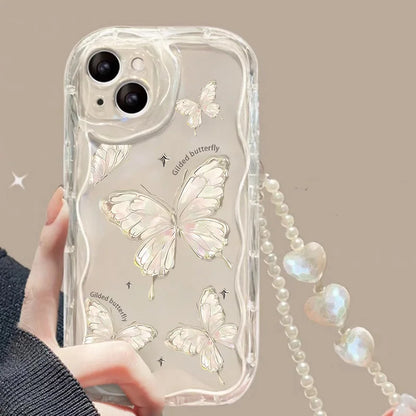 Phone Case For iPhone Back Cover Flower Bracelet Wrist Chain Strap
