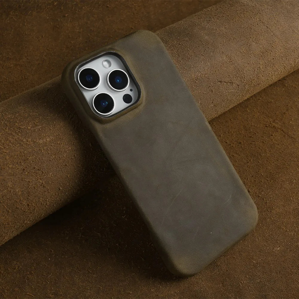 Classic Durable Crazy House Pattern Genuine Leather Phone Case For Iphone